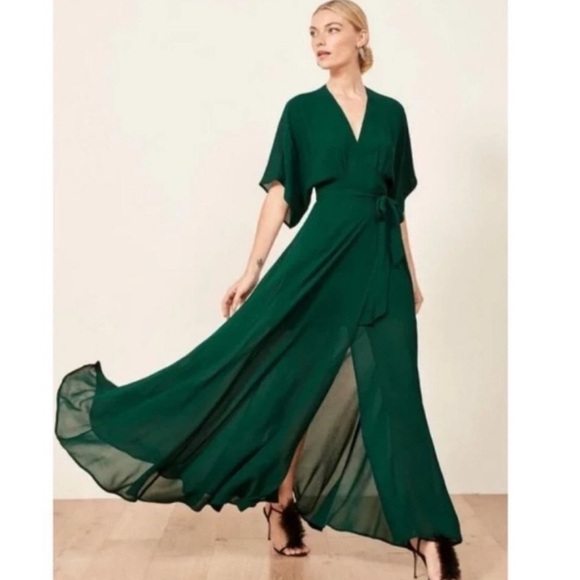 NWT Reformation Winslow Wrap Maxi Dress in Emerald - Picture 6 of 16